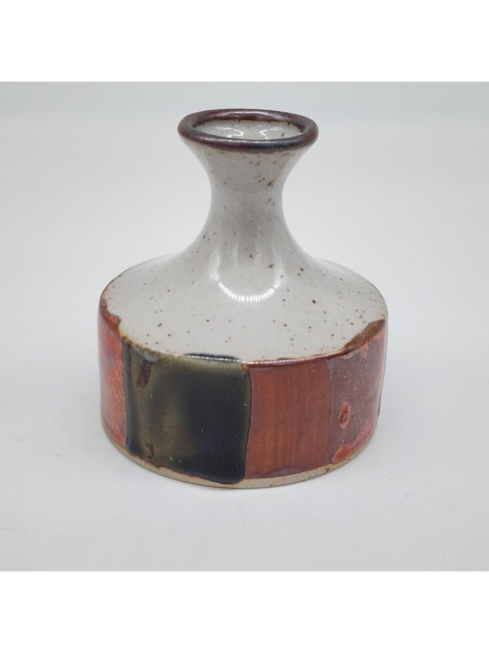 Ceramic Bud Vase Speckled Finish & Color Block Design 3" Vintage Handmade